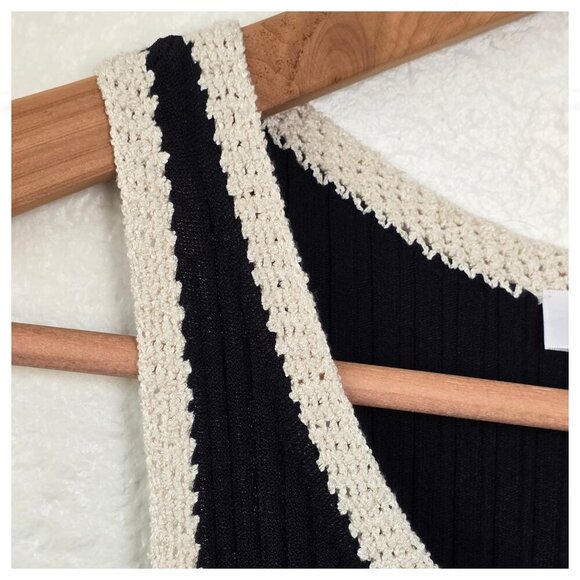 A.L.C. Ribbed Tank Midi Dress Size M Asymmetric Crochet Trim Halter Neckline - Picture 6 of 11